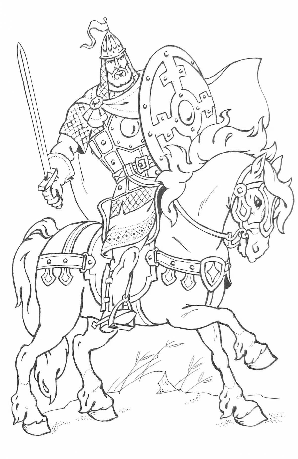 The benevolent coloring hero on horseback