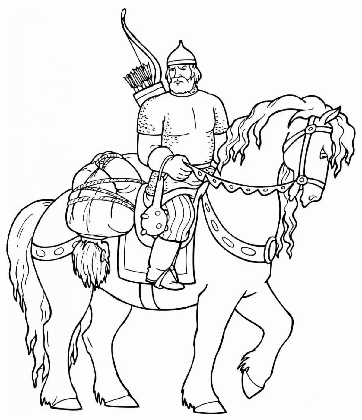Monumental coloring hero on horseback