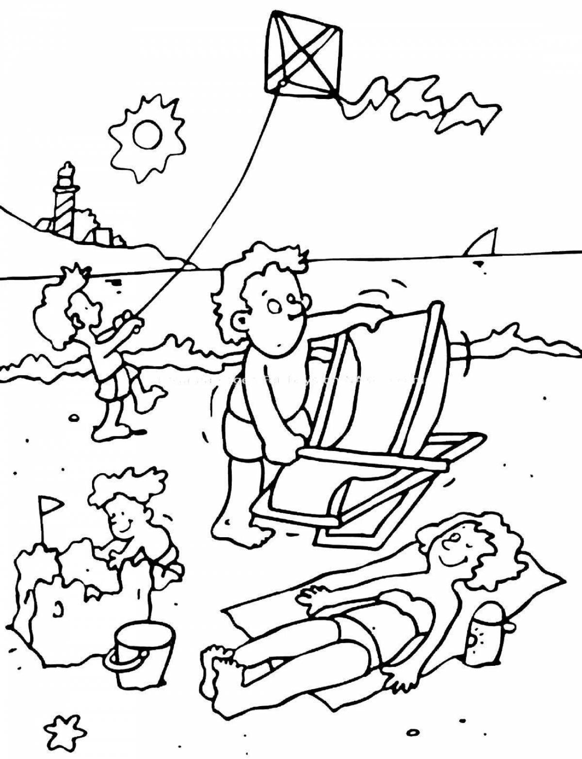 Coloring page joyful family on vacation