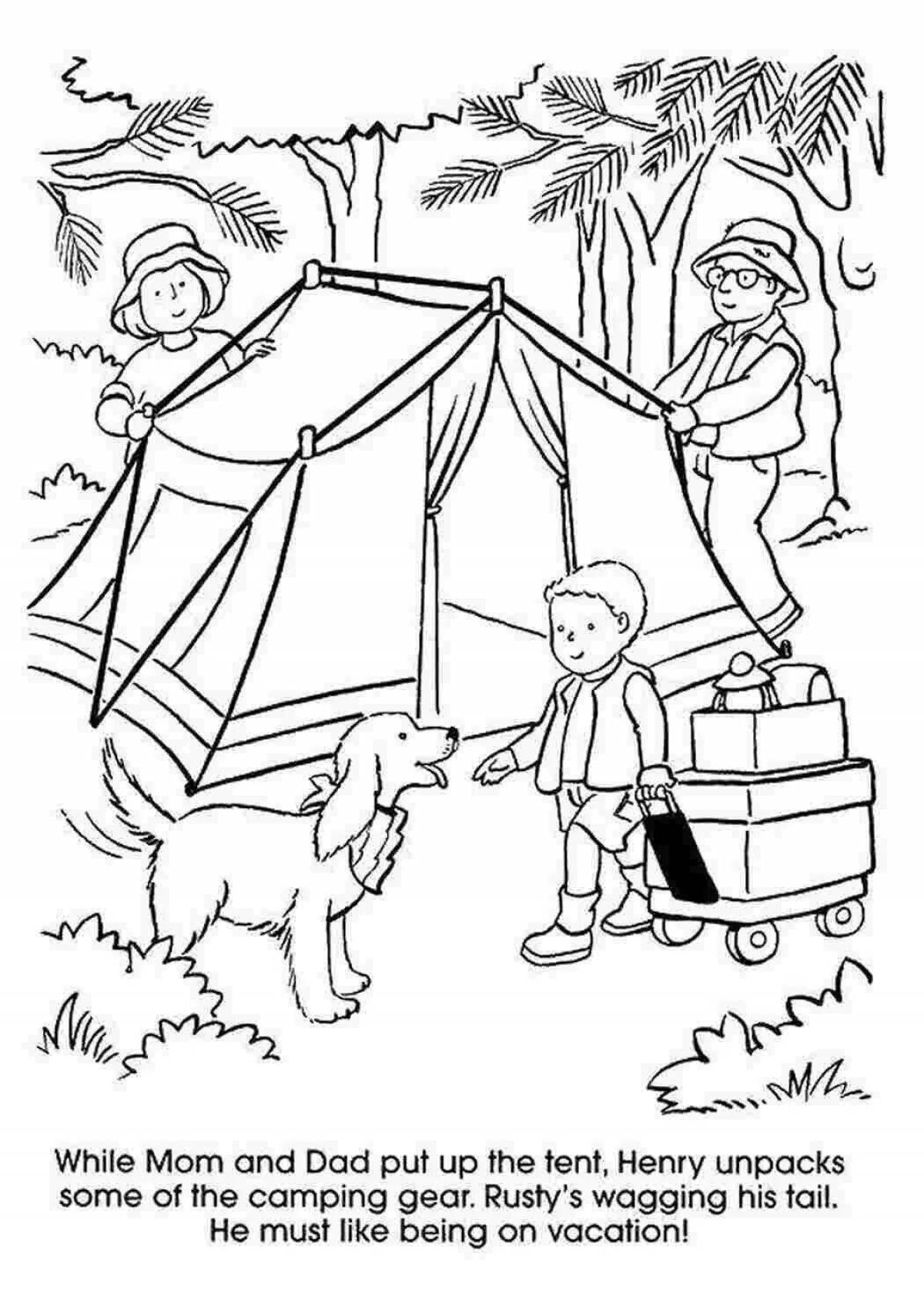 Coloring page blissful family on vacation
