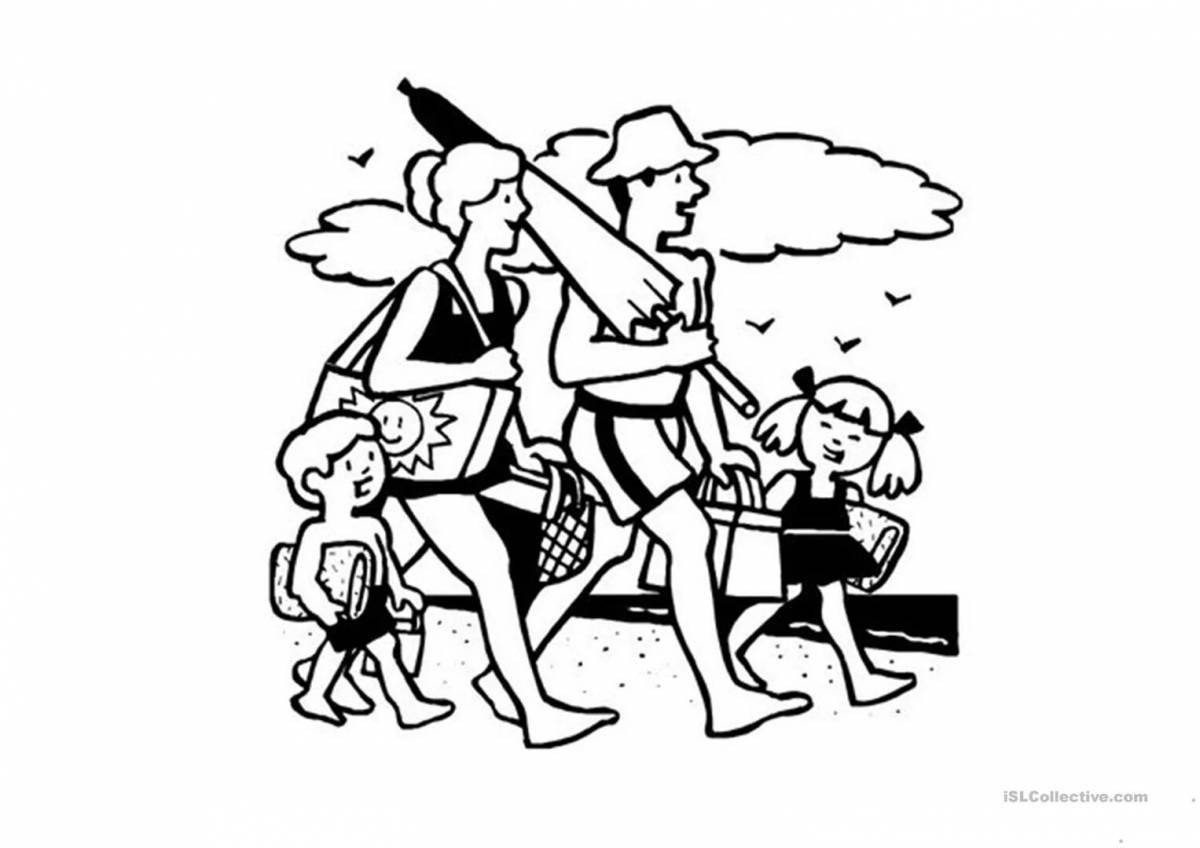 Coloring page fascinating family on vacation