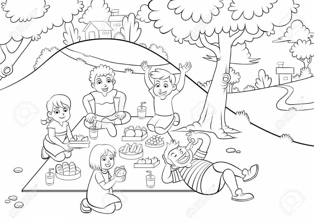Coloring page serene family on vacation