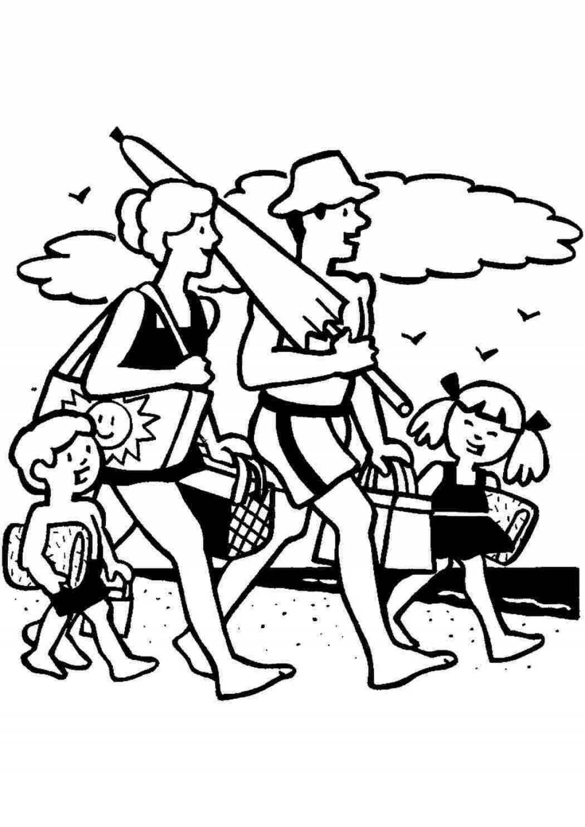 Family on vacation coloring page