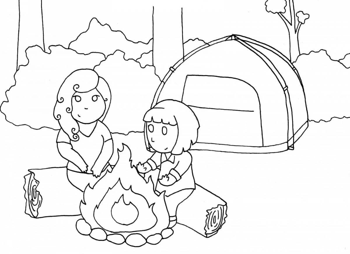 Coloring book harmonious family on vacation