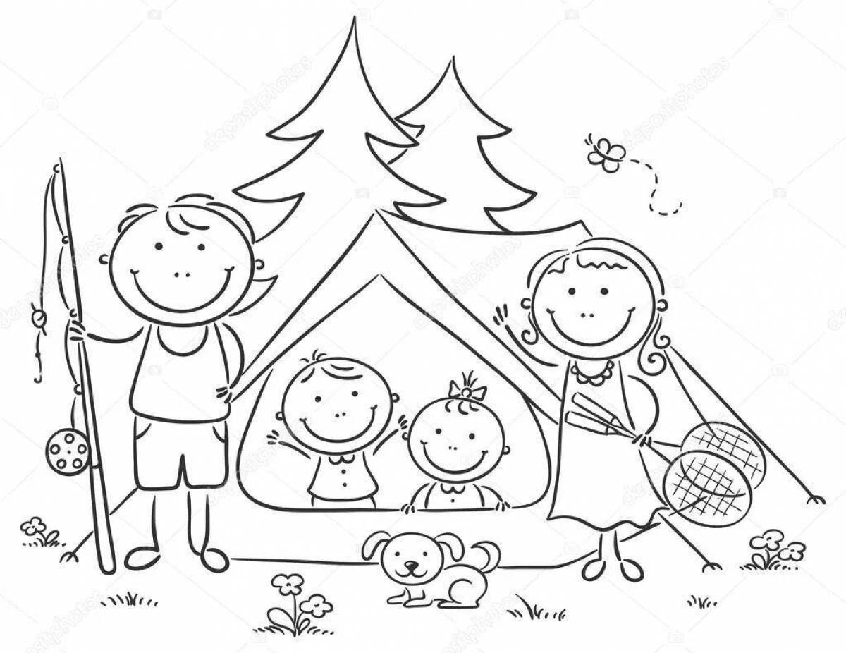 Coloring page gorgeous family on vacation