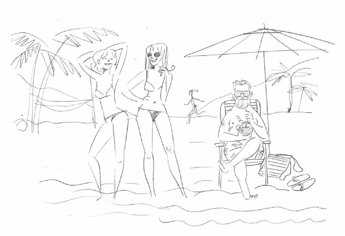 Colouring peaceful family on vacation