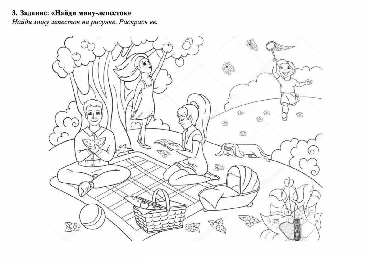 Coloring page shiny family on vacation