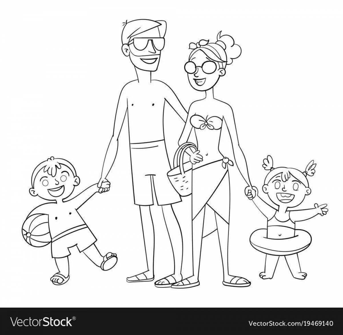 Coloring page happy family on vacation