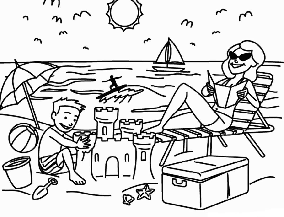Coloring page worship family on vacation