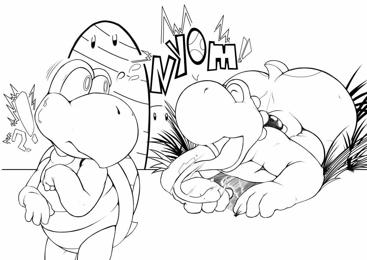 Coloring book glowing yoshi and lana