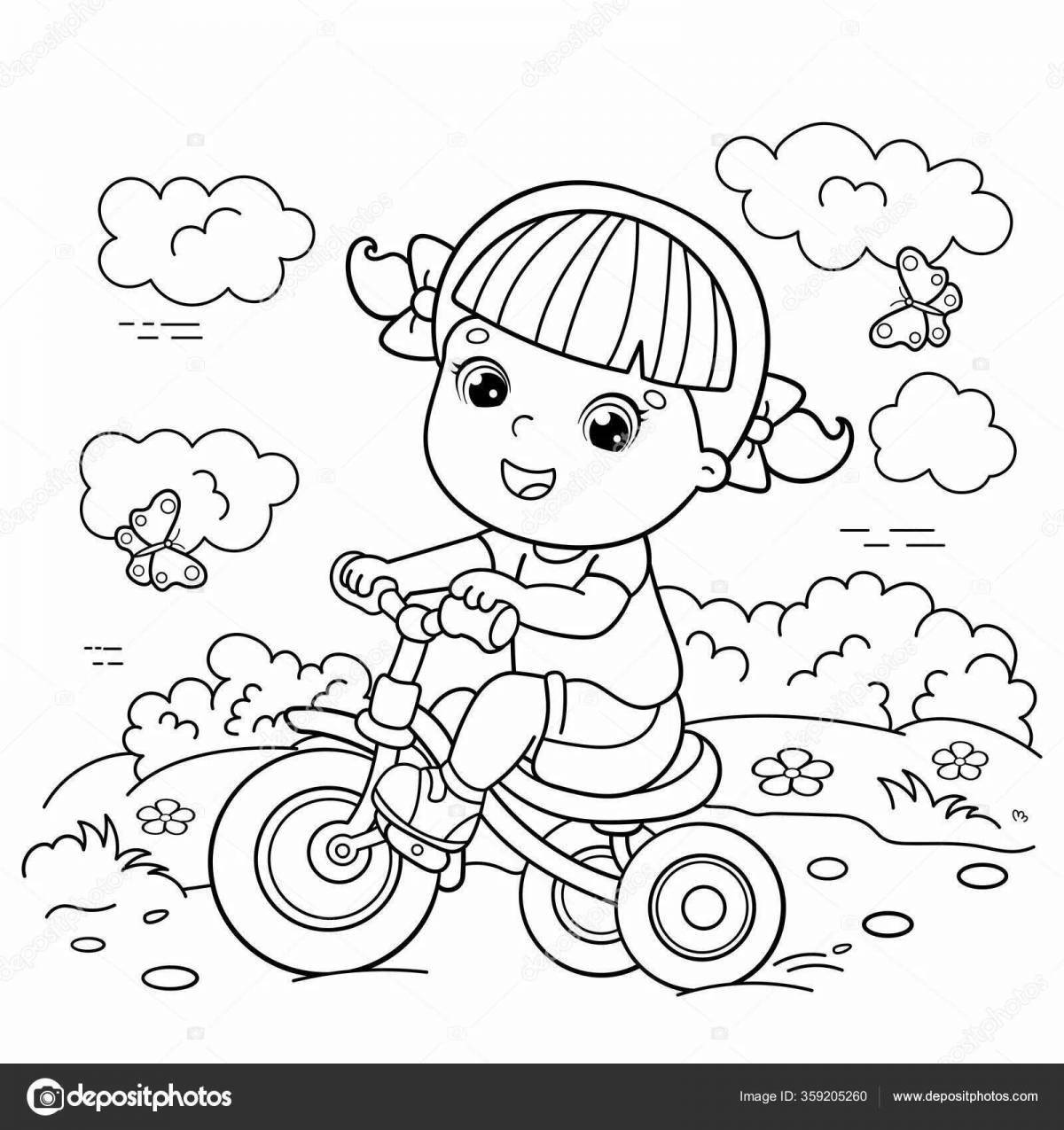 Colorful girl on a bike