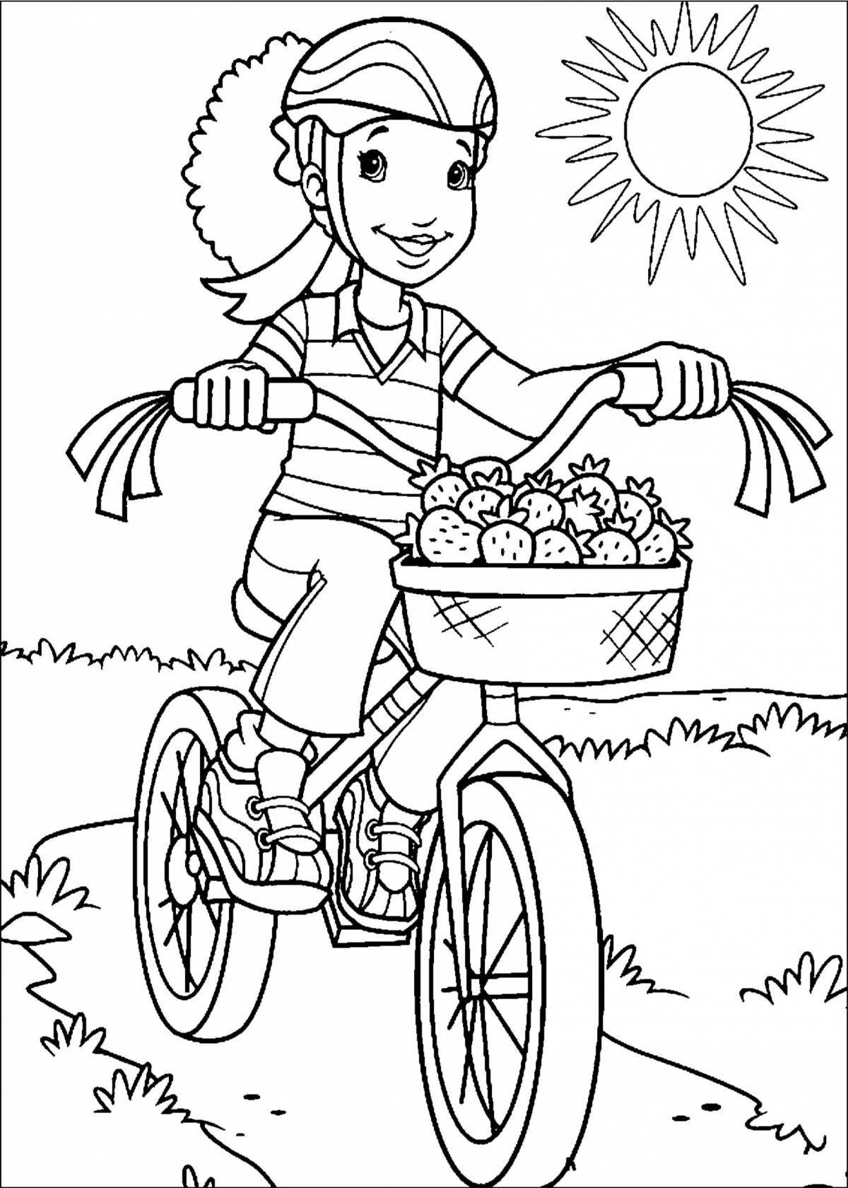 Joyful girl on a bike