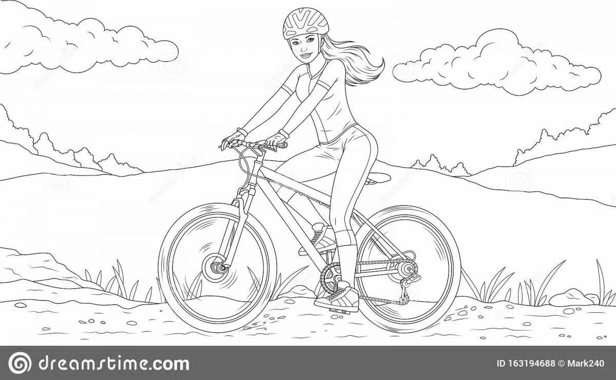 Яркая девушка на велосипеде