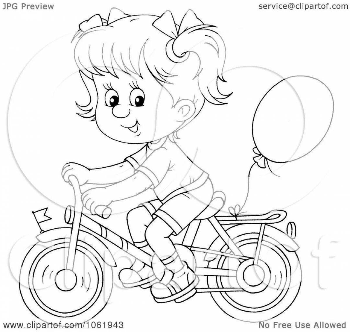 An animated girl on a bicycle