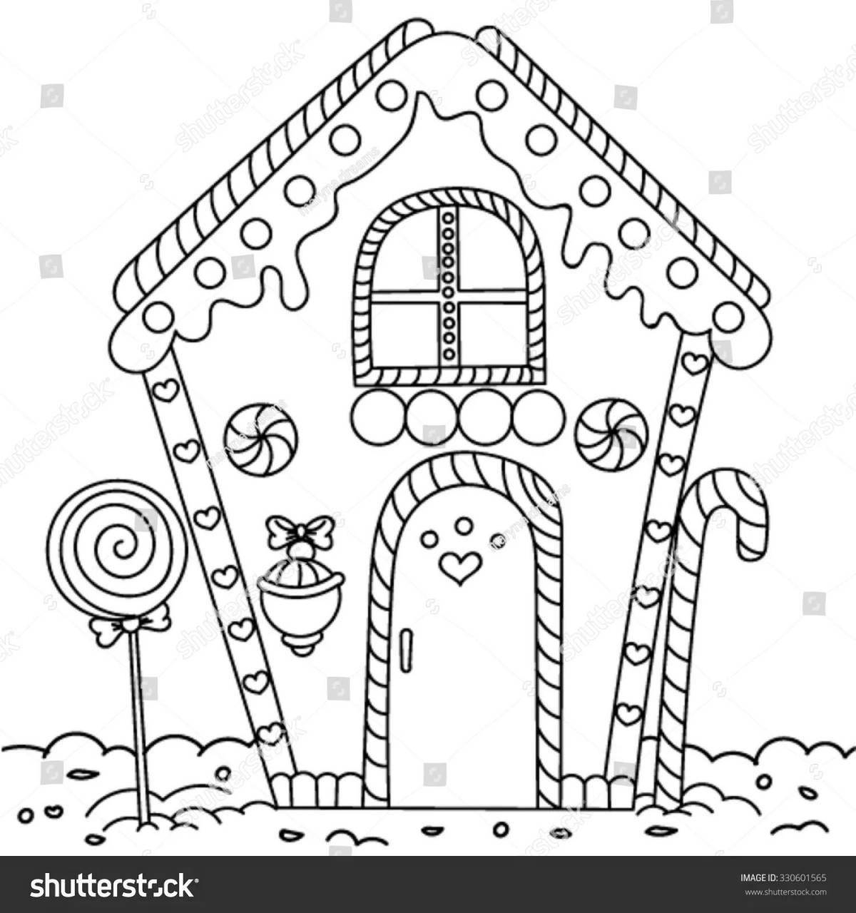Joyful coloring fairytale gingerbread house