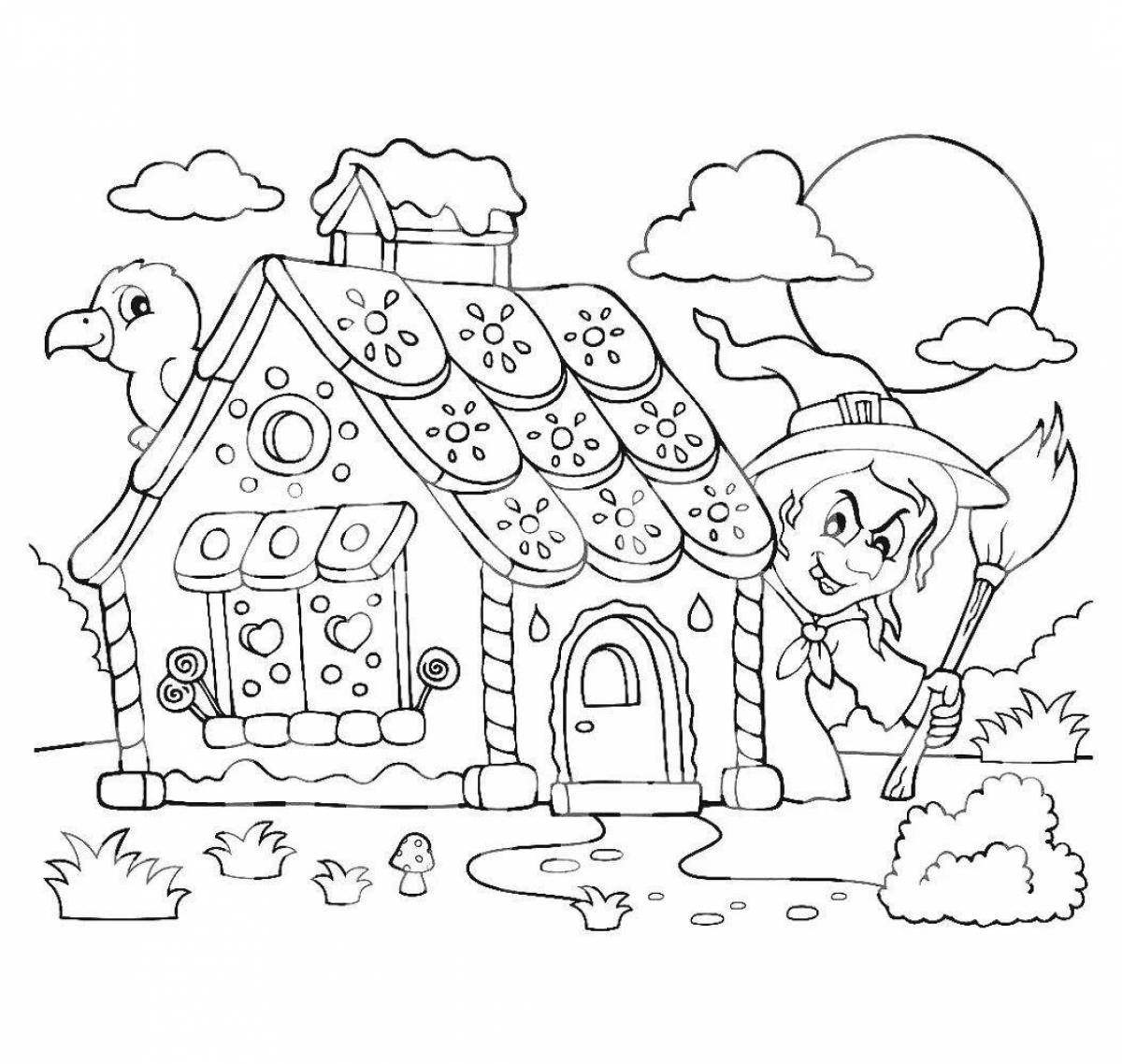 Holiday coloring fairytale gingerbread house