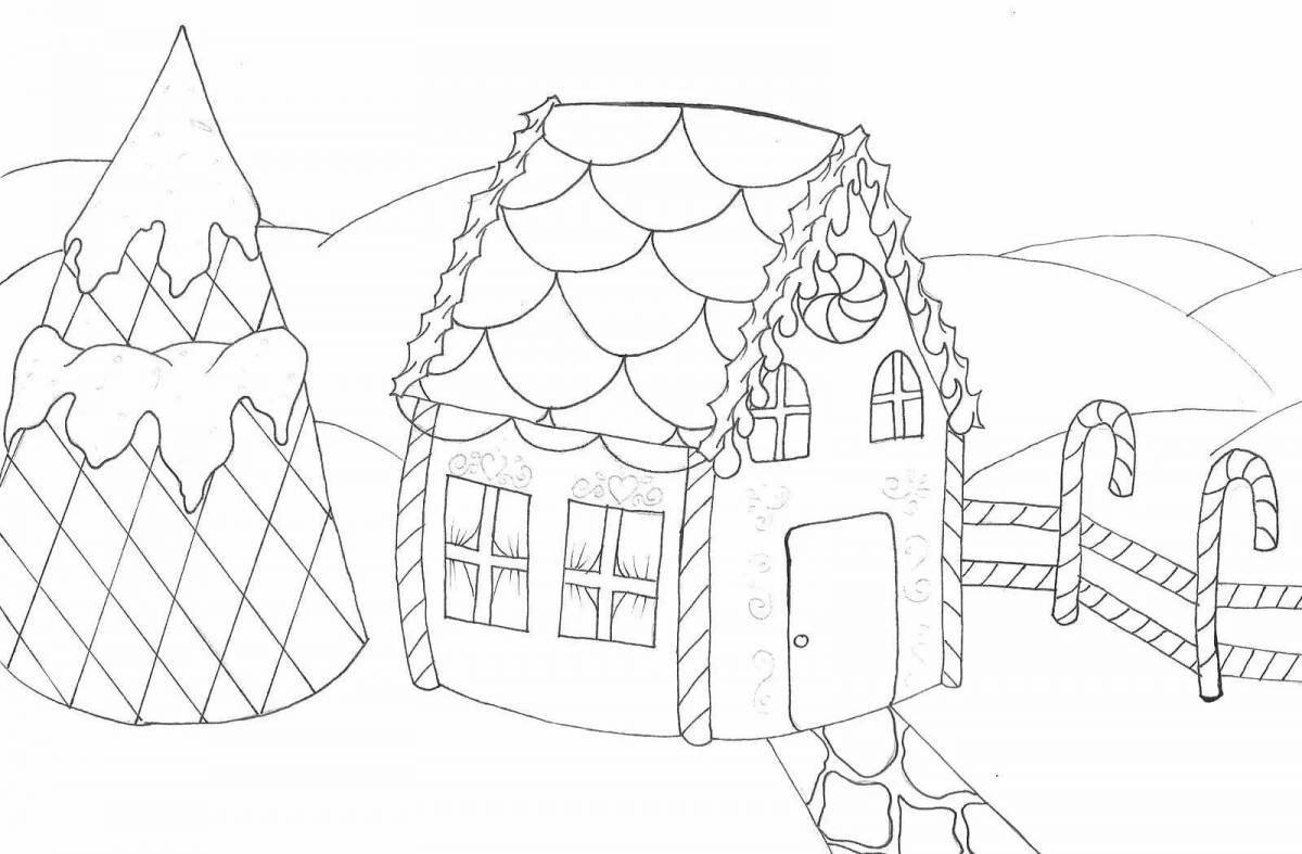 Великолепная раскраска сказочный пряничный домик