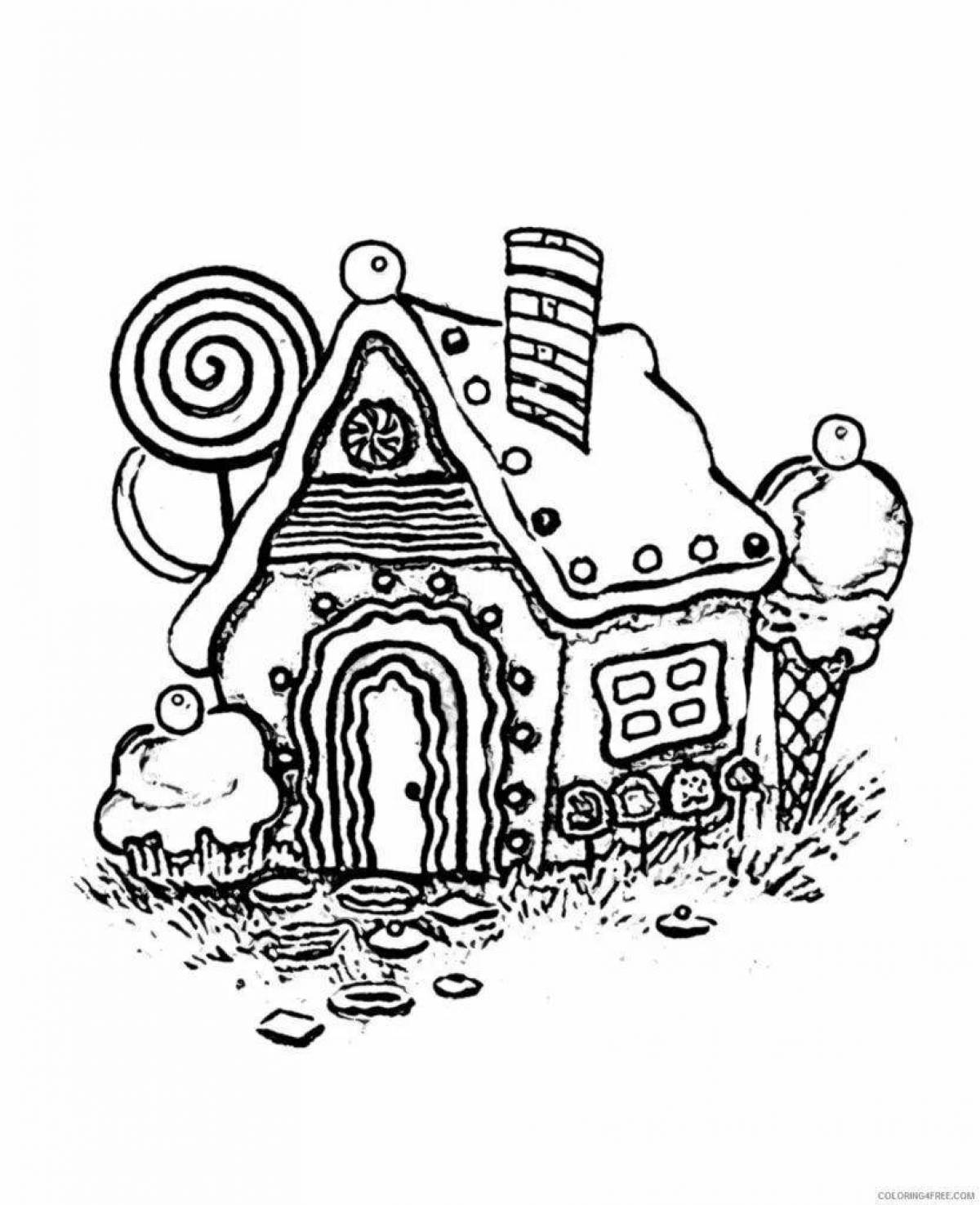 Cute fairytale gingerbread house coloring book
