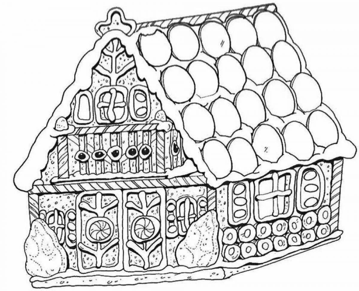 Exotic fairytale gingerbread house coloring book