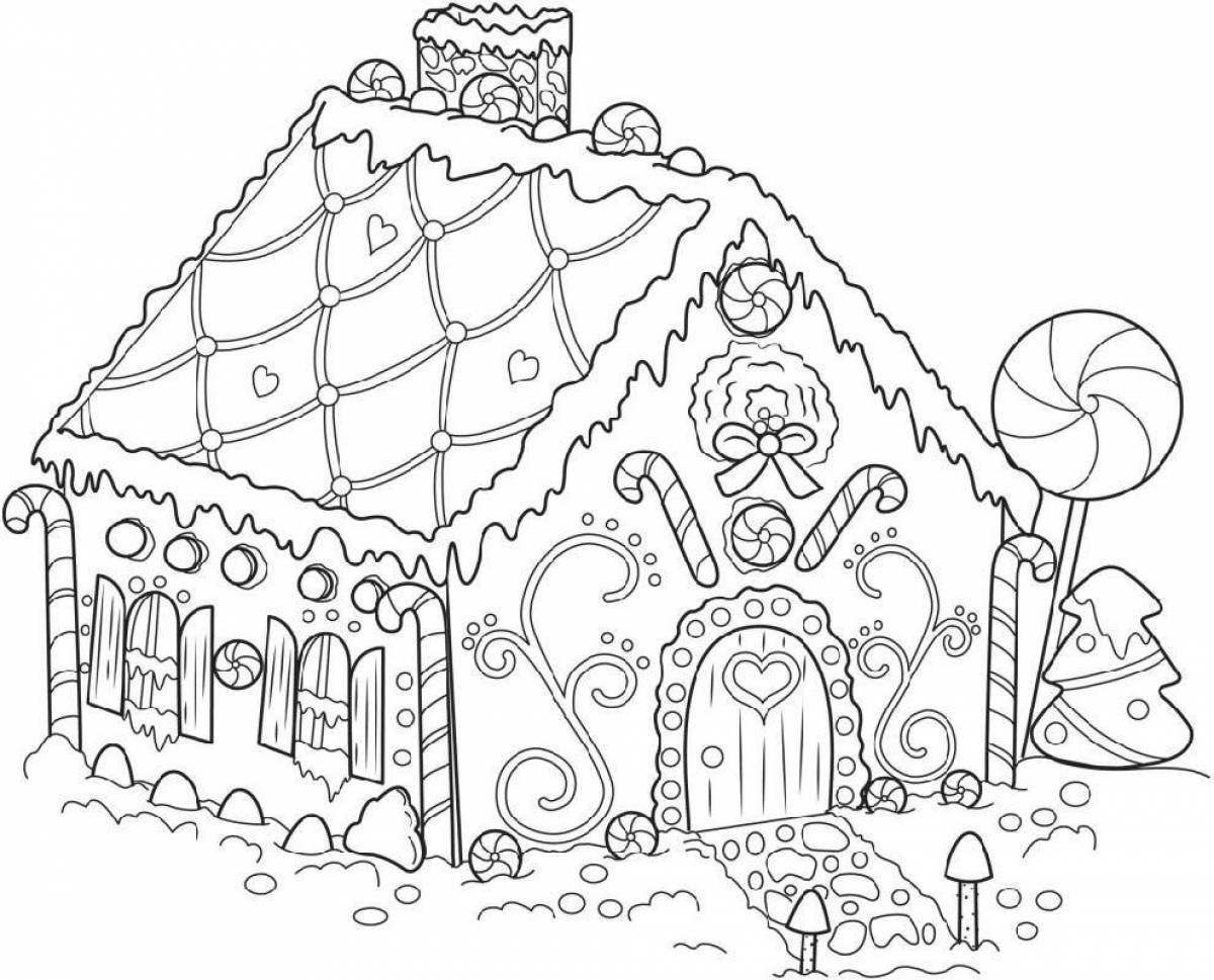 Креативная раскраска сказочный пряничный домик