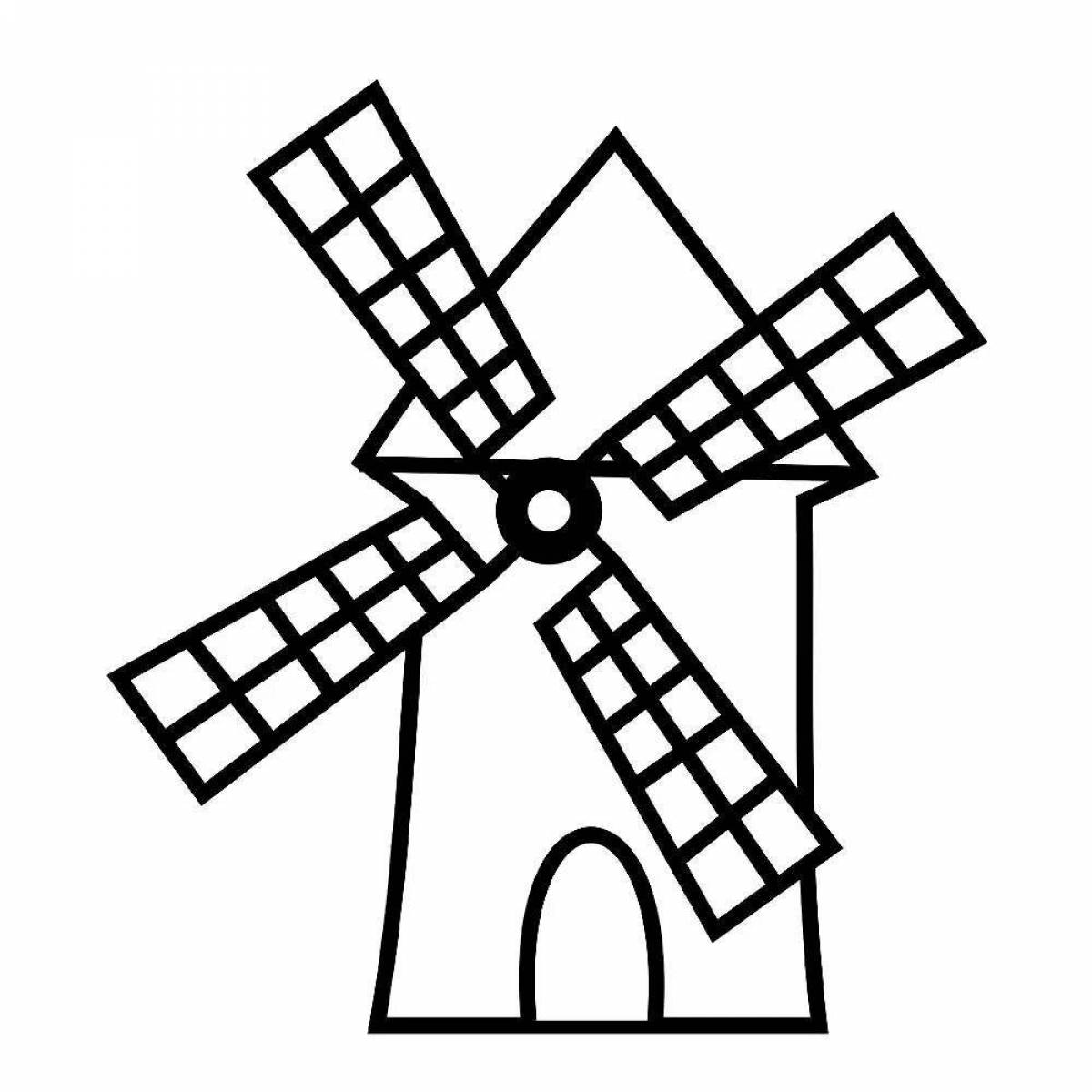 Colourful windmill coloring book for kids