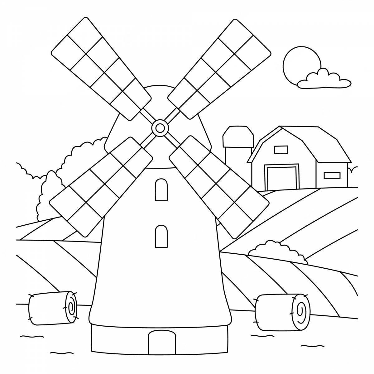 Vibrant windmill coloring pages for children
