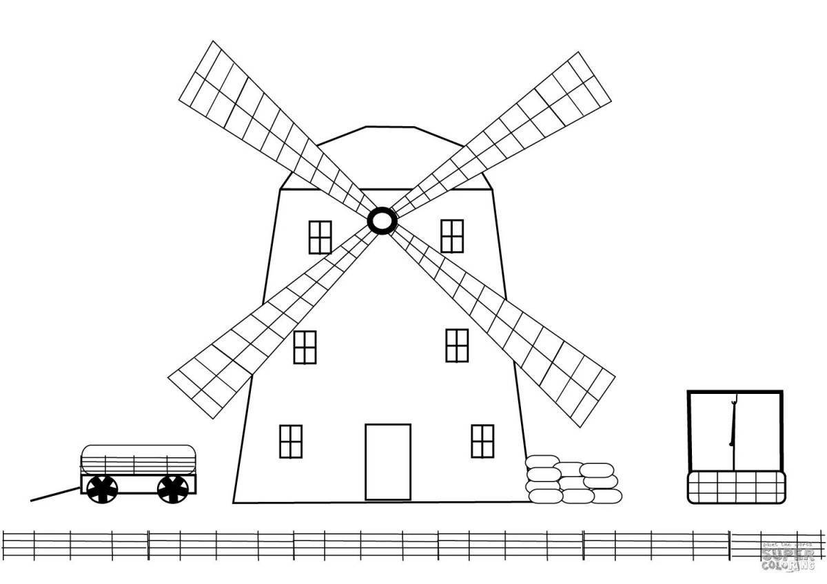 Раскраска волшебная мельница для детей