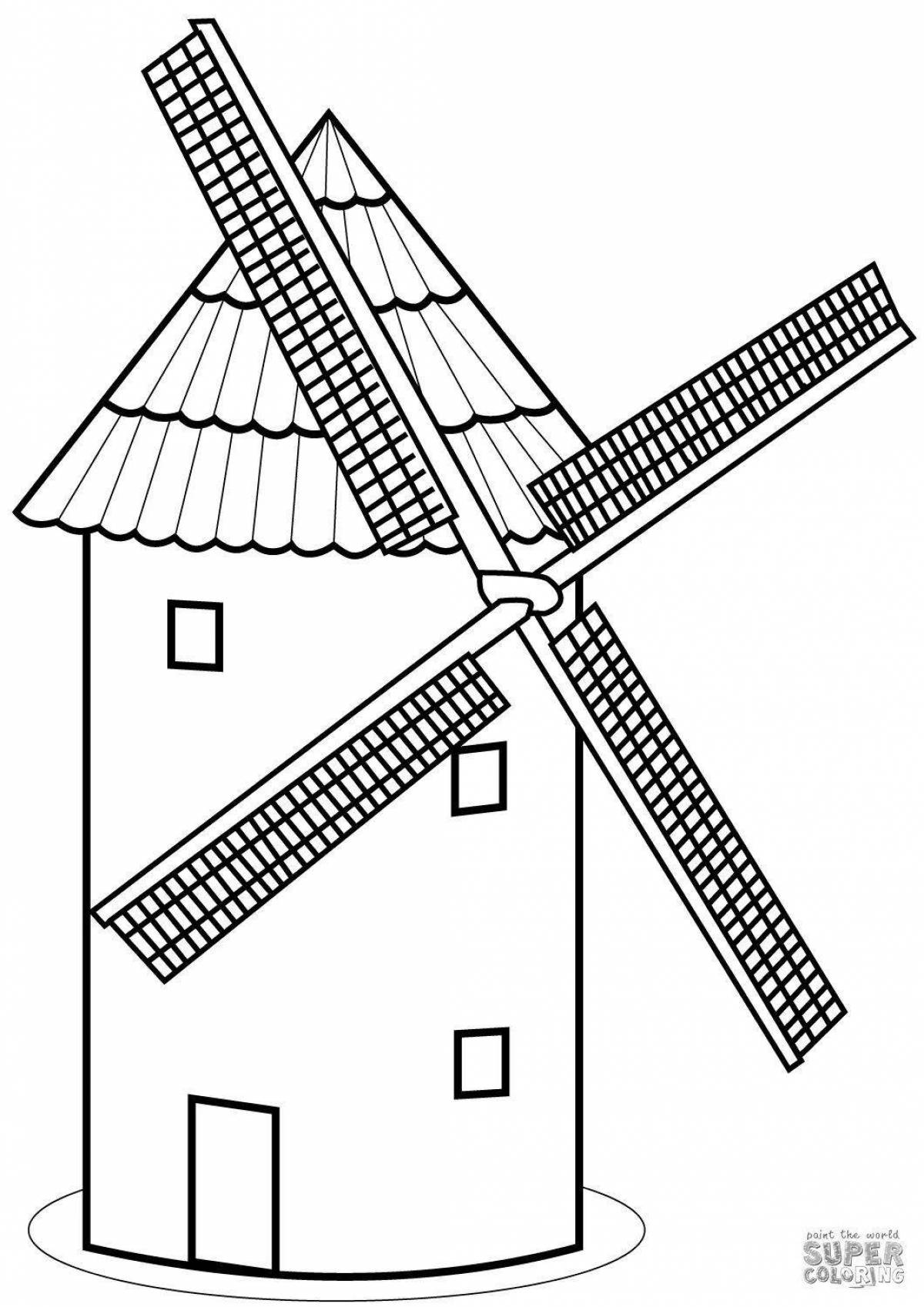 Coloured windmill coloring pages for children