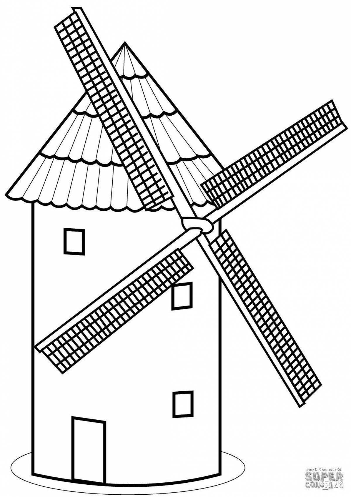 Цветная мельница раскраски для детей