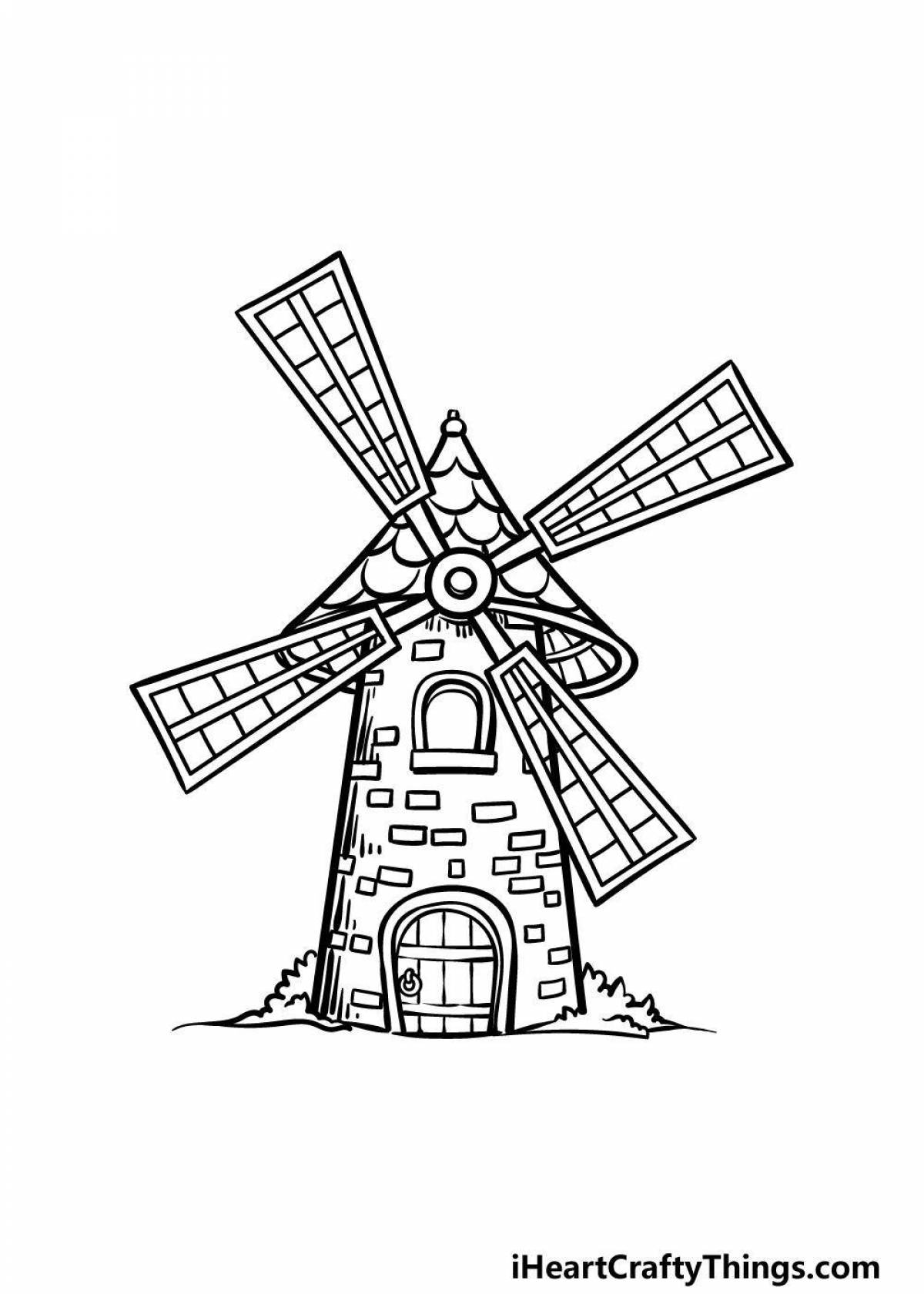 Colouring windmill with colored splashes for children