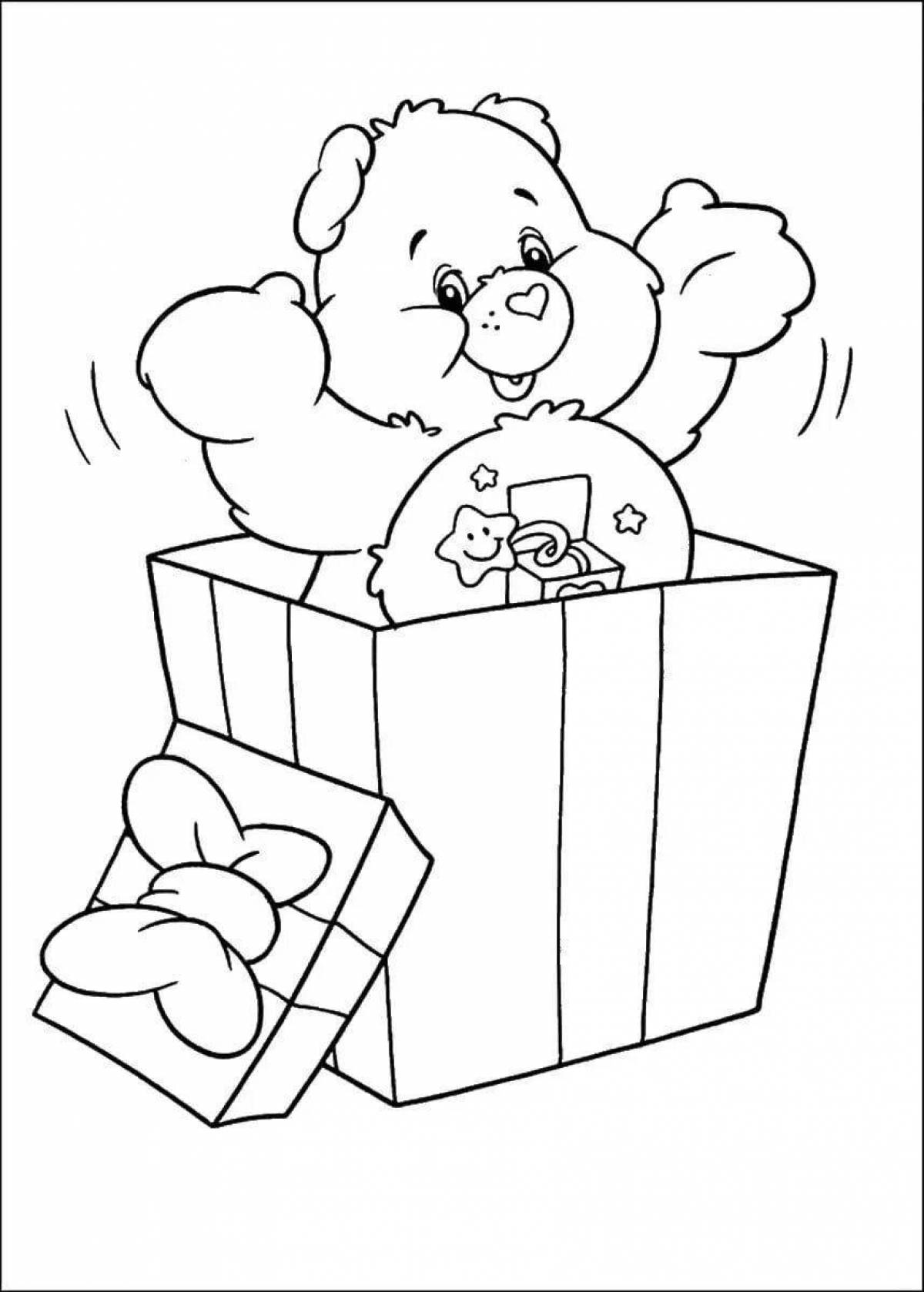 Нарисовать подарки ребенку. Подарок раскраска. Подарок раскраска для детей. Мишка с подарком раскраска. Раскраска. Медвежонок.