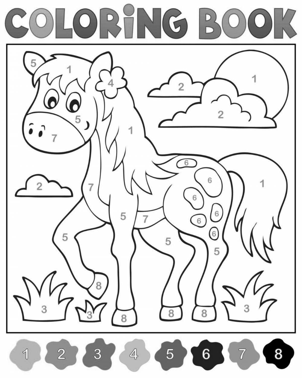 Раскраска по номерам лошадь для детей