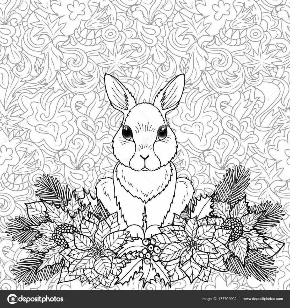 Coloring book glittering hare new year 2023