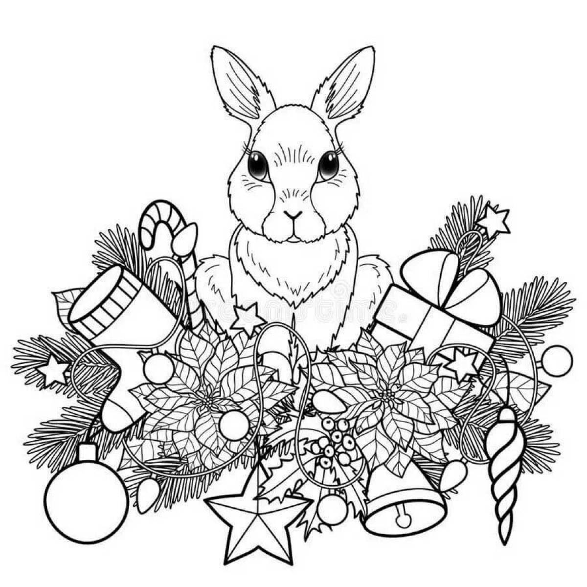 Coloring book cheerful hare new year 2023