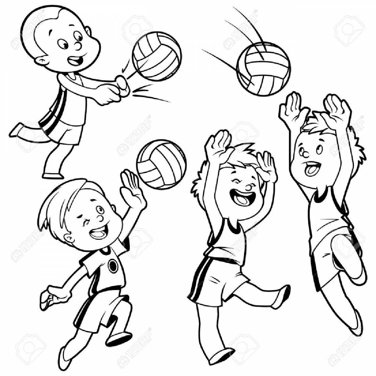 Colourful volleyball coloring book for the little ones