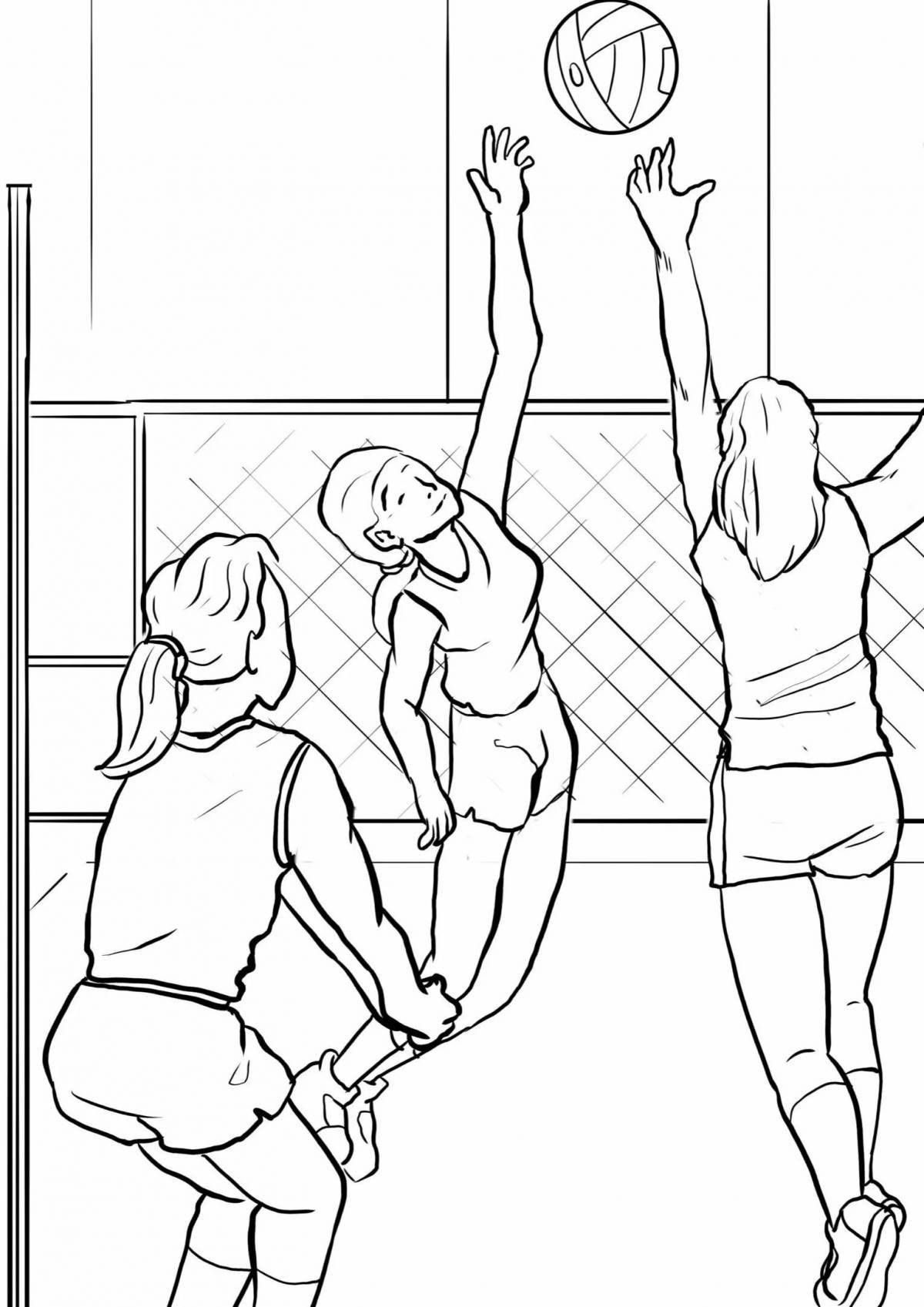Colorful volleyball coloring book for elementary school children