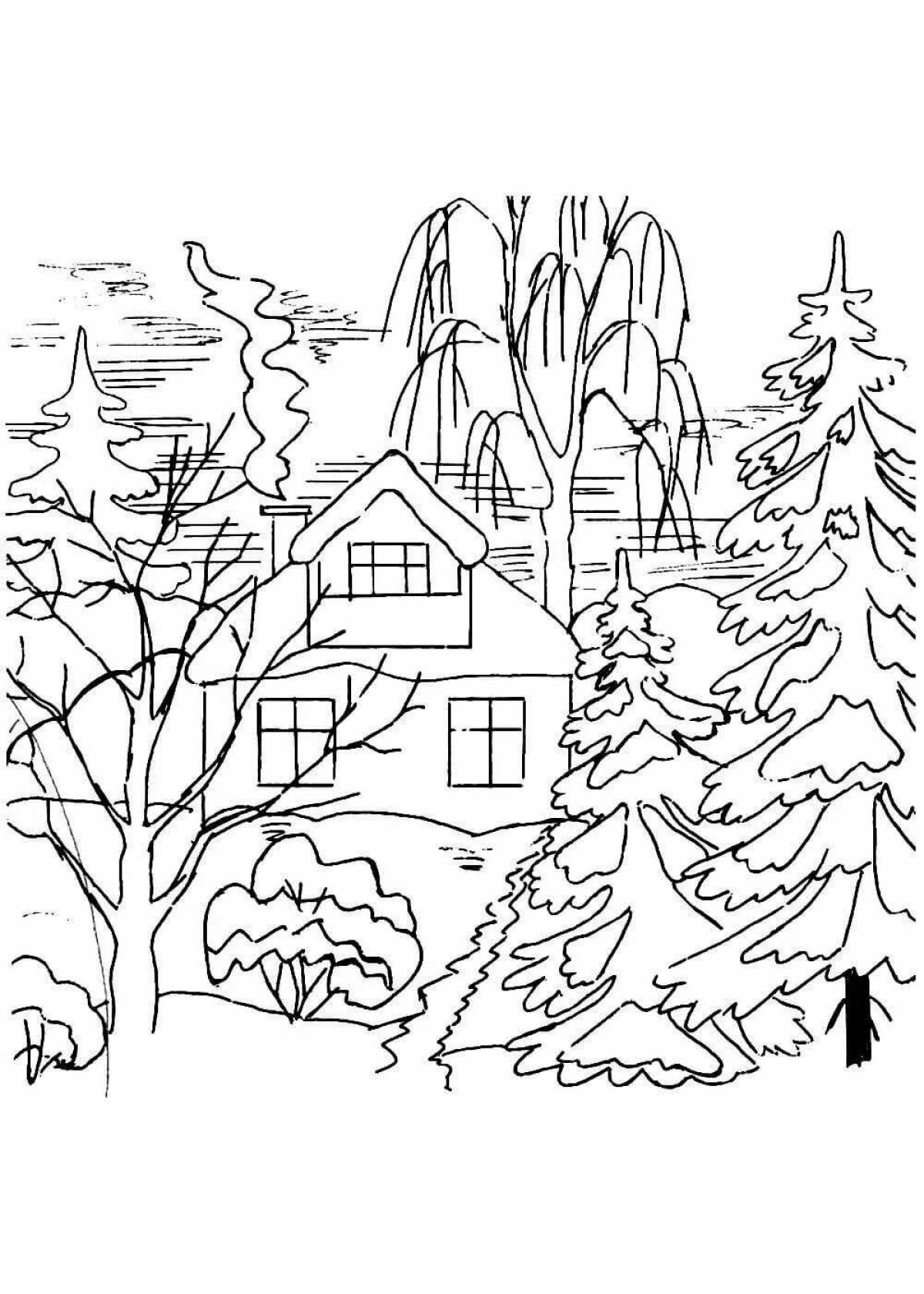 Majestic winter nature coloring page