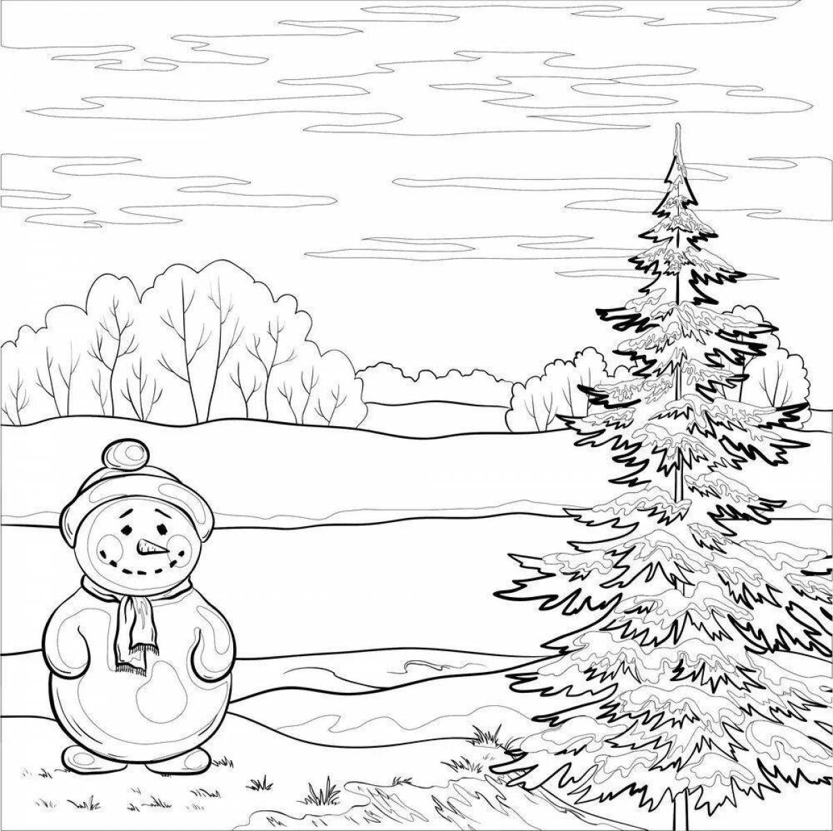 Coloring book shining winter nature