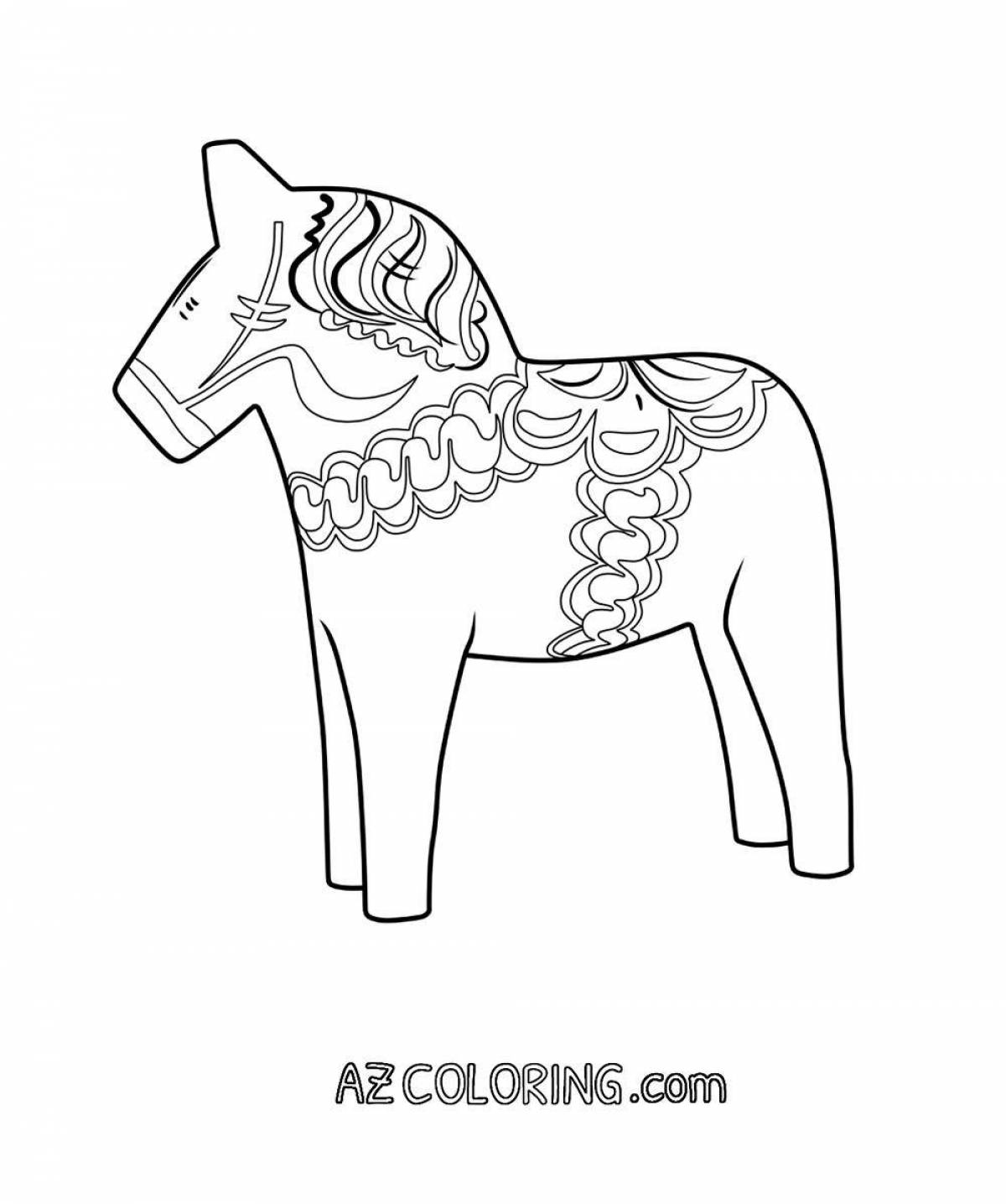 Grand coloring page horse from kargopol