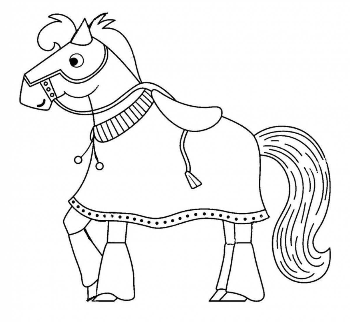 Великодушная раскраска лошадь из каргополя