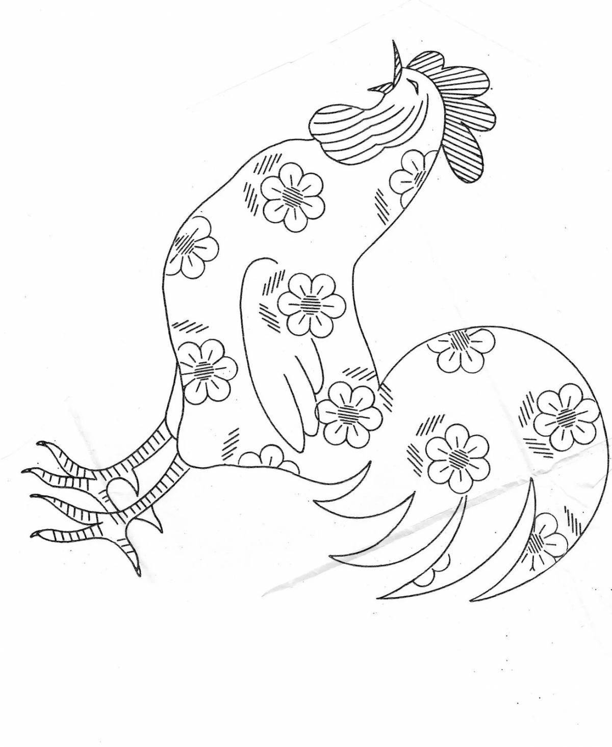 Coloring page beckoning Gzhel rooster