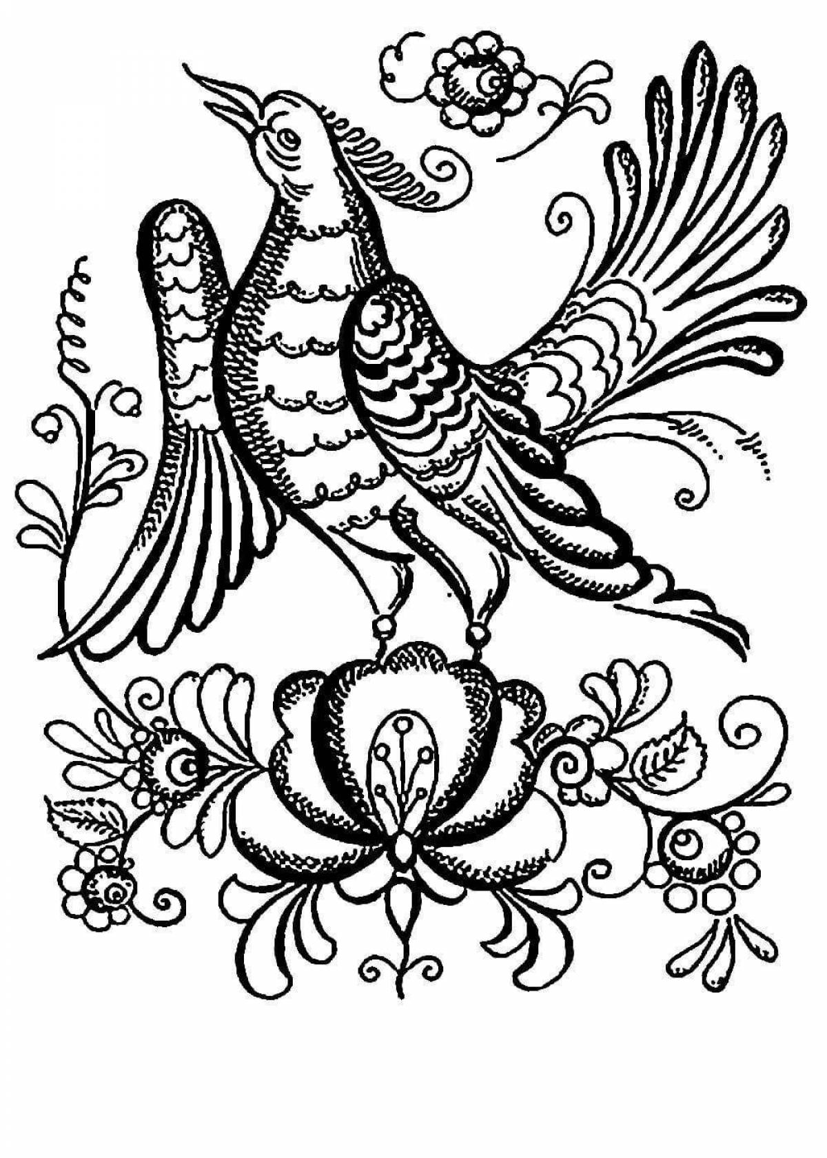 Coloring page delightful gzhel rooster