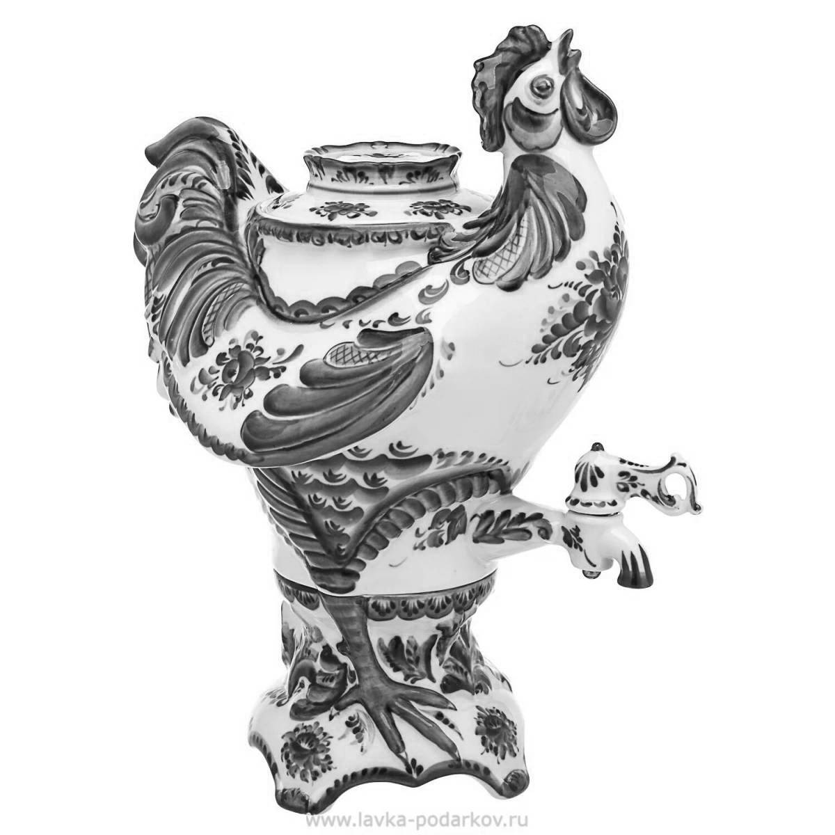 Coloring book sweet gzhel rooster