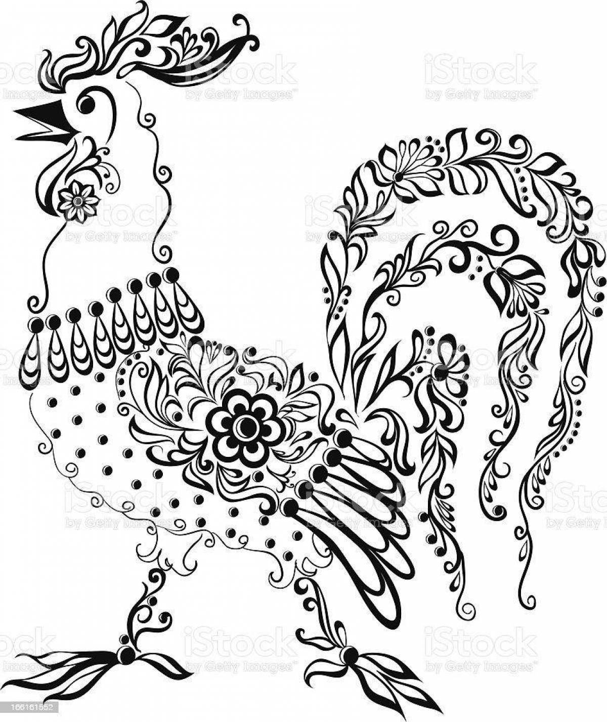 Gzhel rooster coloring page