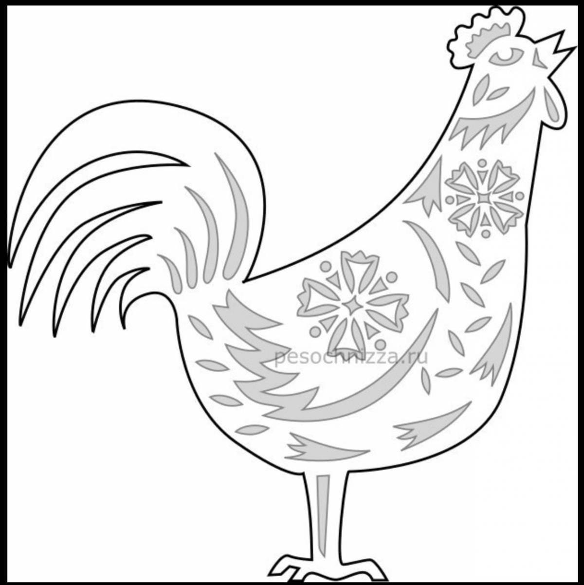 Coloring page stylish gzhel rooster