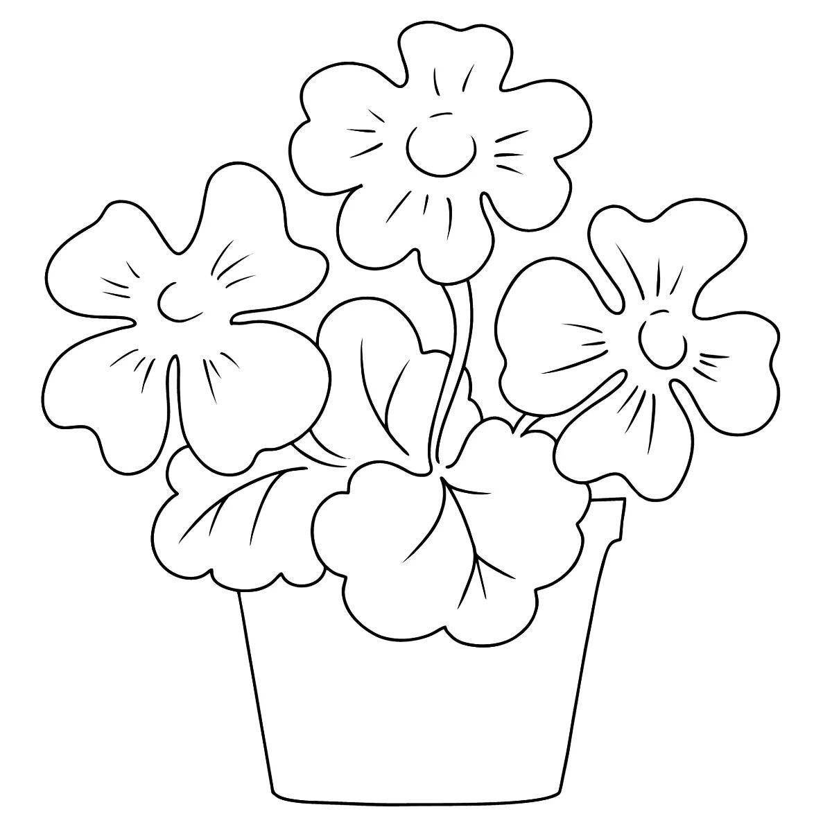 Яркая раскраска цветок в горшке