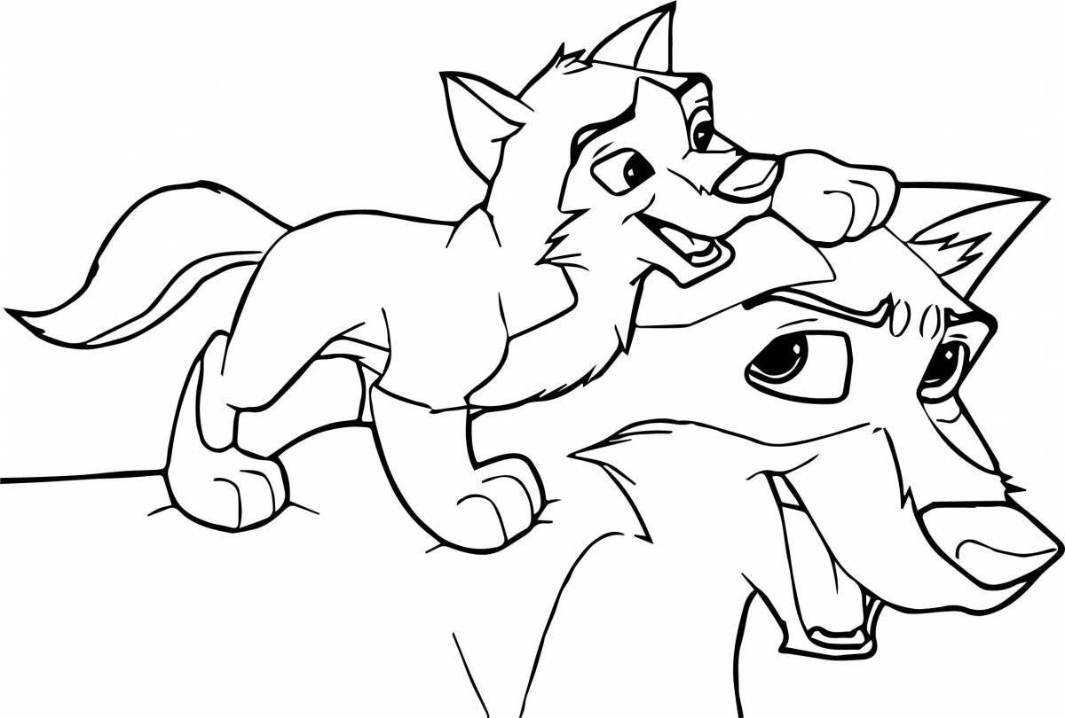 Coloring book ferocious cartoon wolf