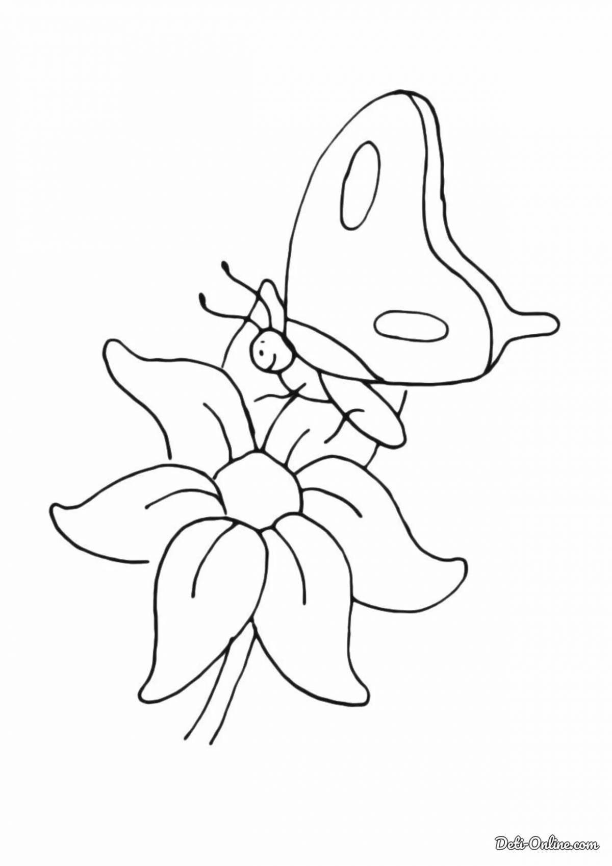 Coloring book shining butterfly with a flower