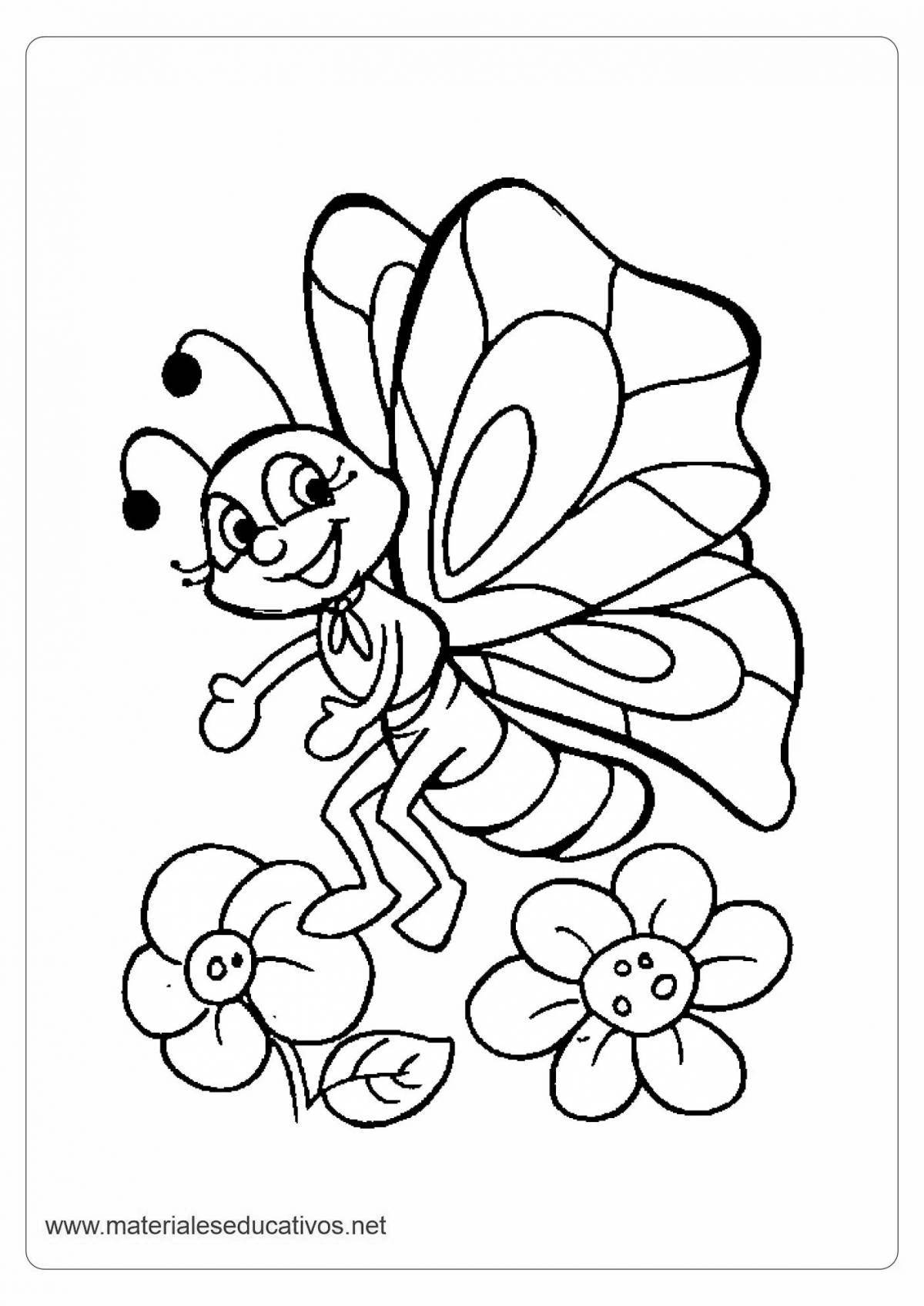 Блестящая бабочка с цветком раскраска