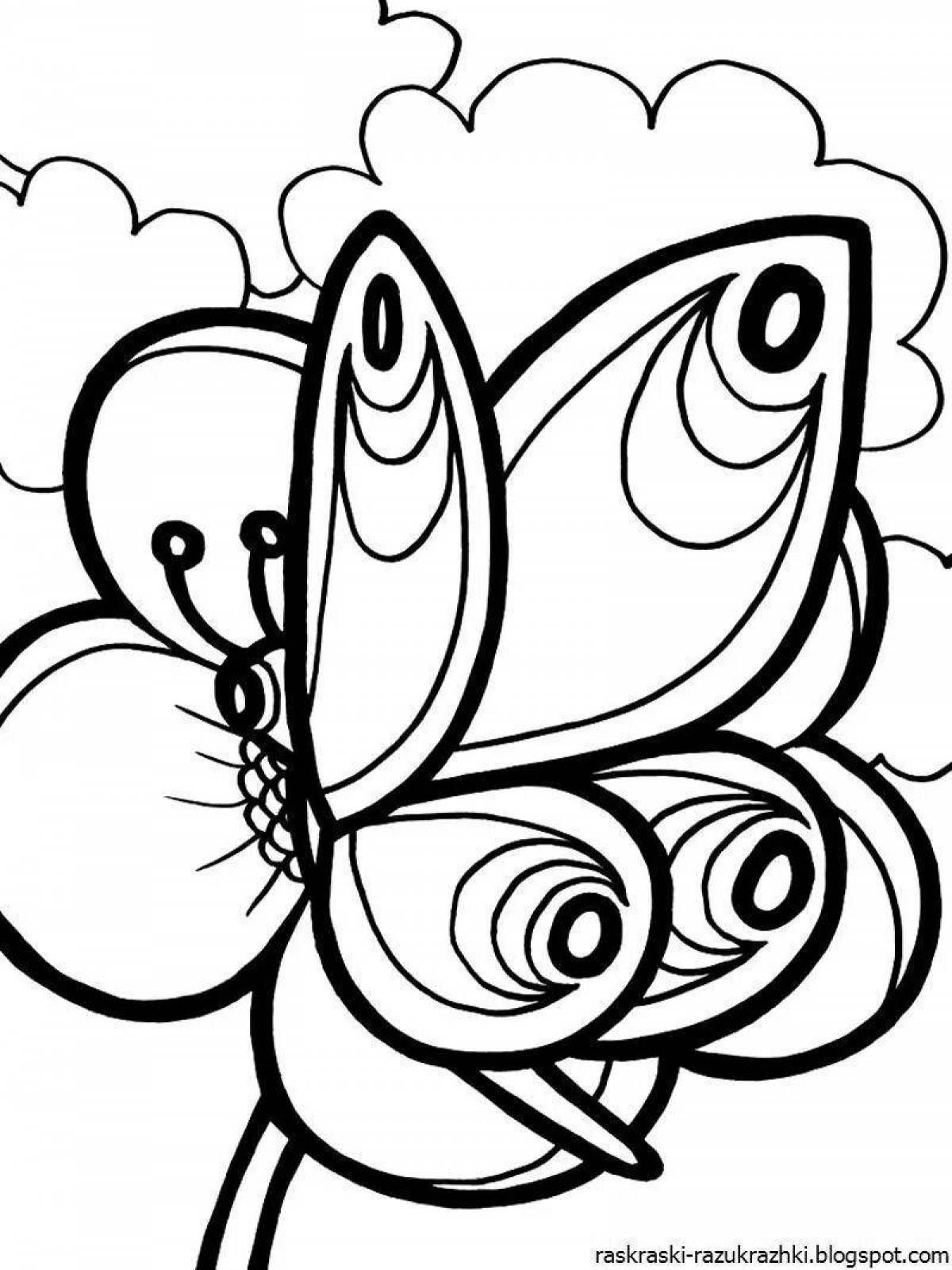Игривая бабочка с цветком раскраска